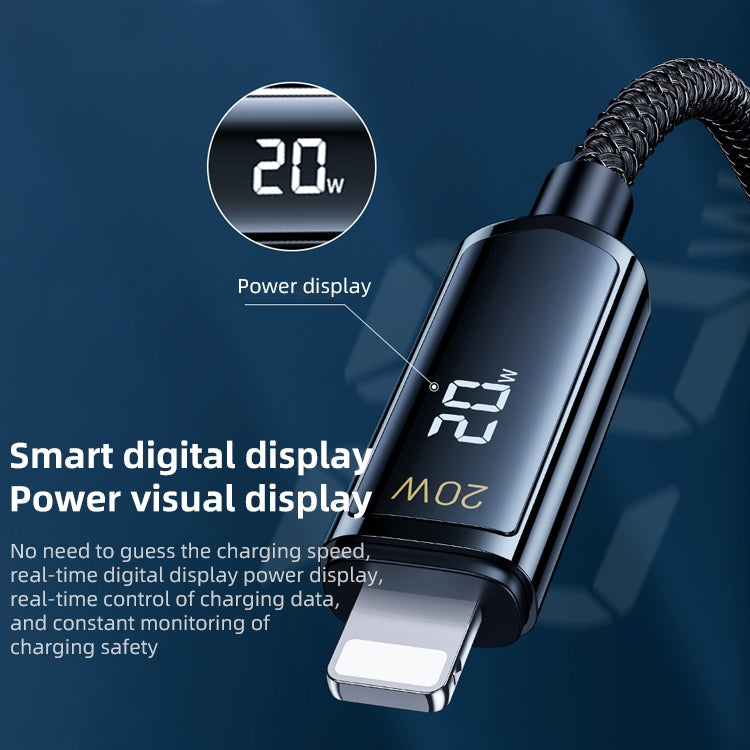REMAX RC-128i 20W Type-C／USB-Cから8ピン インテリジェントデジタルディスプレイ亜鉛合金編組充電データケーブル、長さ：1.2m