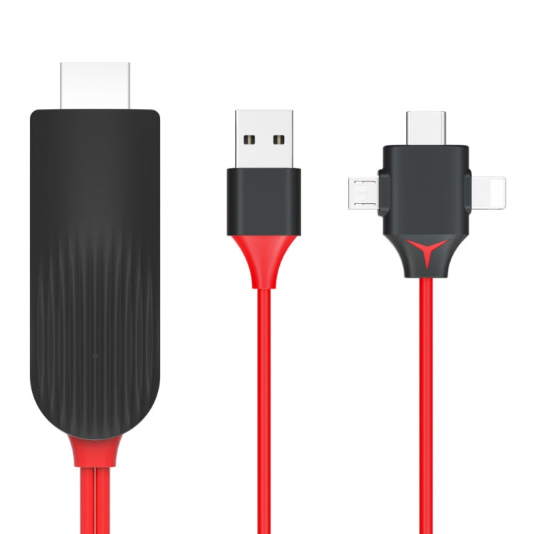 MiraScreen L7-8 3-in-1 8ピン＋マイクロUSB＋USB-C / Type-C to HDMIビデオコンバーターケーブル、ケーブル長：2m、3-in-1 HDMI