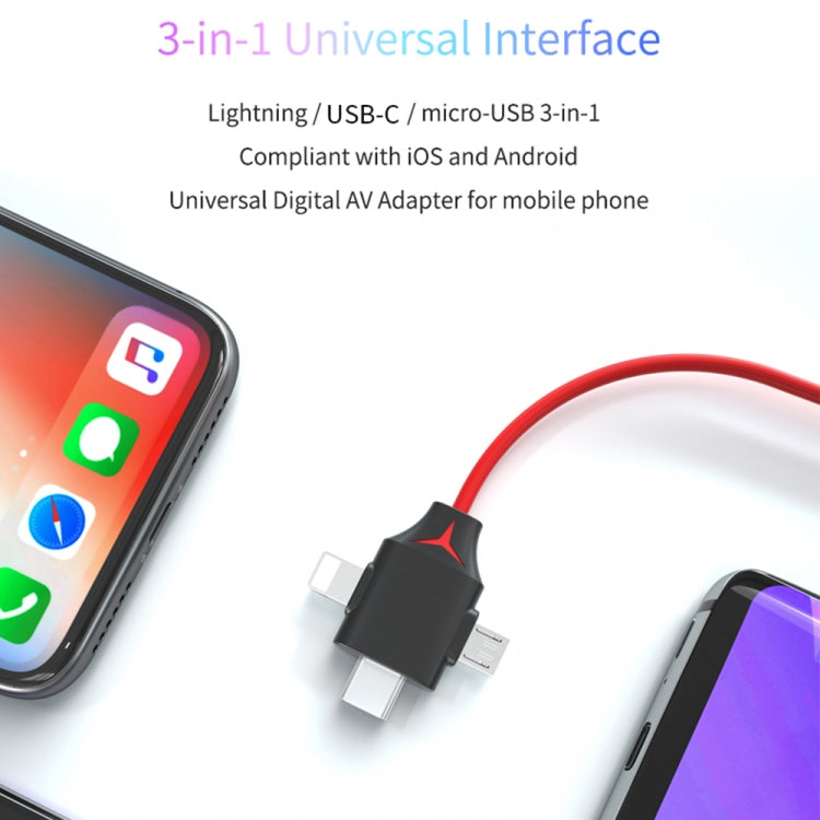 MiraScreen L7-8 3-in-1 8ピン＋マイクロUSB＋USB-C / Type-C to HDMIビデオコンバーターケーブル、ケーブル長：2m、3-in-1 HDMI