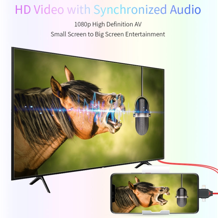 MiraScreen L7-8 3-in-1 8ピン＋マイクロUSB＋USB-C / Type-C to HDMIビデオコンバーターケーブル、ケーブル長：2m、3-in-1 HDMI