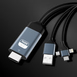 P8J アルミニウム 3-in-1 8ピン＋マイクロUSB＋USB-C / Type-C to HDTVケーブル、ケーブル長：2m、3-in-1 HDMI（アルミニウム）