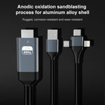 P8J アルミニウム 3-in-1 8ピン＋マイクロUSB＋USB-C / Type-C to HDTVケーブル、ケーブル長：2m、3-in-1 HDMI（アルミニウム）