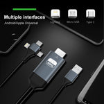 P8J アルミニウム 3-in-1 8ピン＋マイクロUSB＋USB-C / Type-C to HDTVケーブル、ケーブル長：2m、3-in-1 HDMI（アルミニウム）