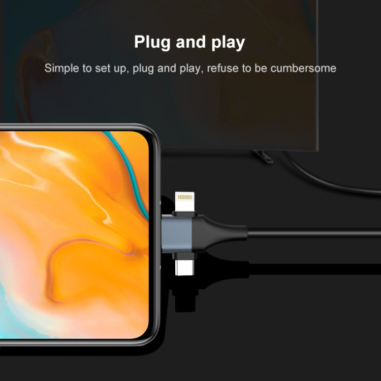 P8J アルミニウム 3-in-1 8ピン＋マイクロUSB＋USB-C / Type-C to HDTVケーブル、ケーブル長：2m、3-in-1 HDMI（アルミニウム）