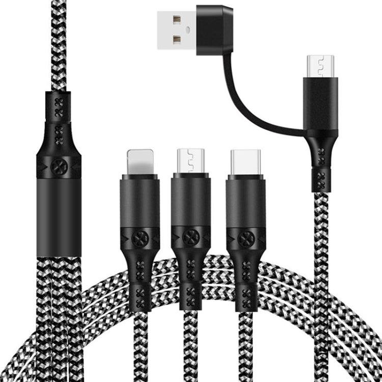 5イン1 3A USB＋USB-C／Type-Cから8ピン＋Micro USB＋USB-C／Type-Cインターフェース二色編組高速充電データケーブル、ケーブル長さ：1.2m