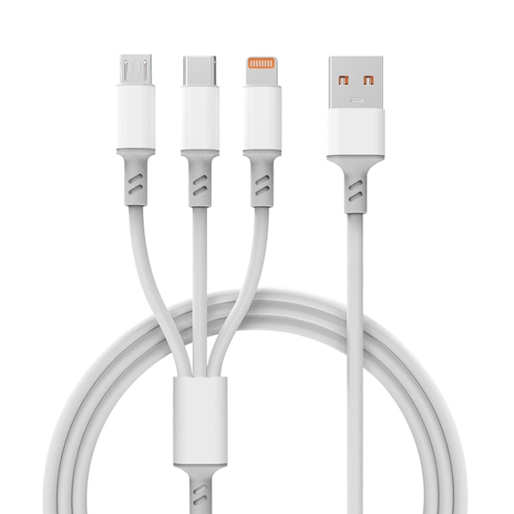 3A 3in1 USB から Type-C / 8ピン / Micro USB 急速充電ケーブル、ケーブル長：1.2m、ホワイト