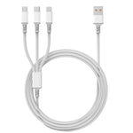 3A 3in1 USB から Type-C / 8ピン / Micro USB 急速充電ケーブル、ケーブル長：1.2m、ホワイト