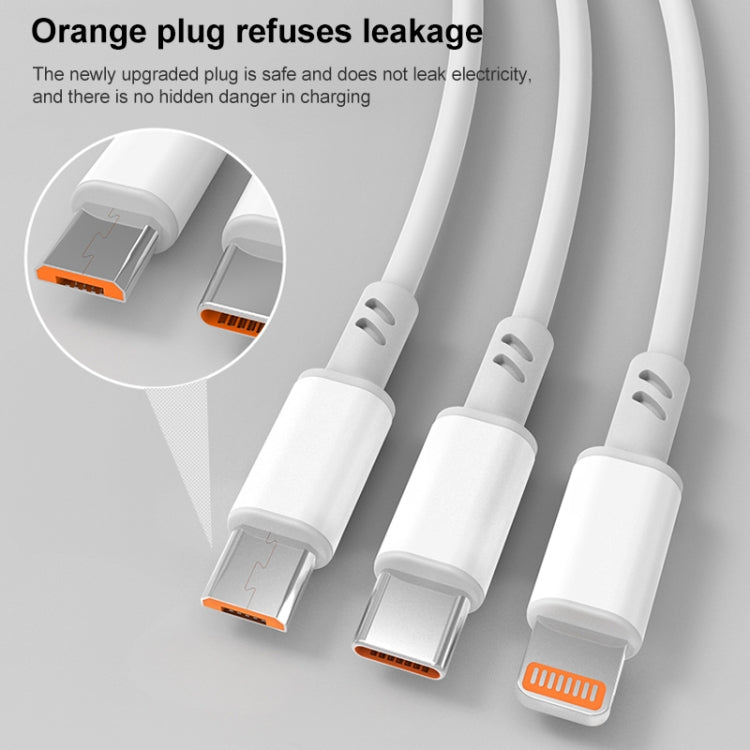 3A 3in1 USB から Type-C / 8ピン / Micro USB 急速充電ケーブル、ケーブル長：1.2m、ホワイト
