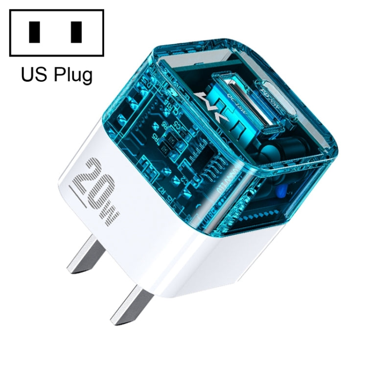 WK WP-U149 20W USB+USB-C/Type-C デュアルポート 透明充電器、仕様：USプラグ