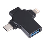X09 4-in-1 USB からデュアル8ピン＋USB-C/Type-C インターフェース OTGアダプター、4-in-1