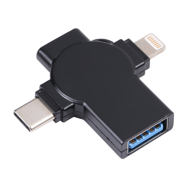X09 4-in-1 USB からデュアル8ピン＋USB-C/Type-C インターフェース OTGアダプター、4-in-1