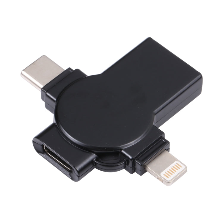 X09 4-in-1 USB からデュアル8ピン＋USB-C/Type-C インターフェース OTGアダプター、4-in-1