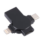X09 4-in-1 USB からデュアル8ピン＋USB-C/Type-C インターフェース OTGアダプター、4-in-1