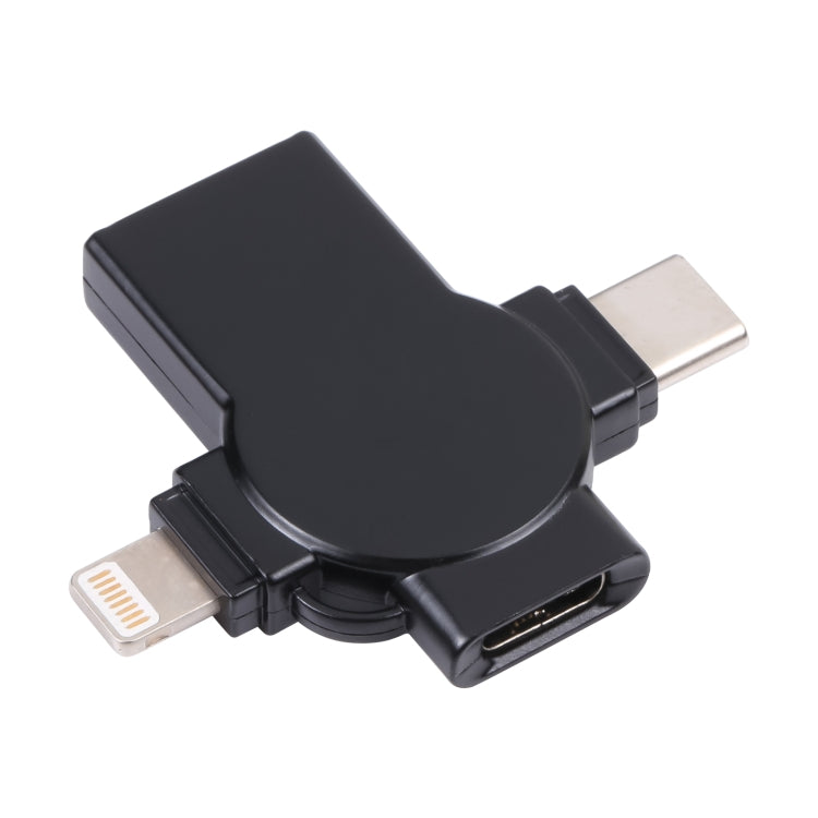 X09 4-in-1 USB からデュアル8ピン＋USB-C/Type-C インターフェース OTGアダプター、4-in-1