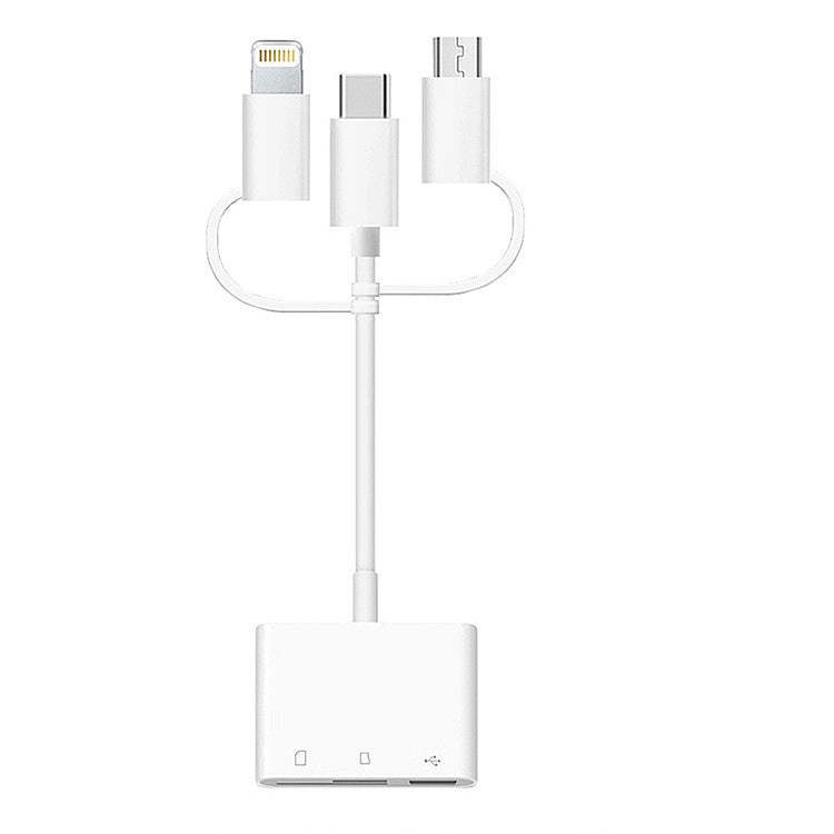 3-in-1 8ピン・Micro USB・Type-C から TF & SDカードリーダー USB OTGエクステンダーアダプター