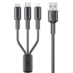 WEKOME WDC-02 潮流エネルギーシリーズ 3A USB to 8ピン+Type-C+Micro USB 3-in-1 PVCデータケーブル、長さ: 1.2m