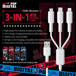 WEKOME WDC-02 潮流エネルギーシリーズ 3A USB to 8ピン+Type-C+Micro USB 3-in-1 PVCデータケーブル、長さ: 1.2m