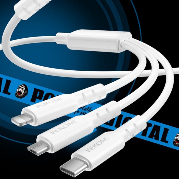 WEKOME WDC-02 潮流エネルギーシリーズ 3A USB to 8ピン+Type-C+Micro USB 3-in-1 PVCデータケーブル、長さ: 1.2m