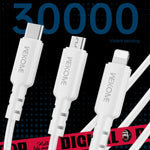 WEKOME WDC-02 潮流エネルギーシリーズ 3A USB to 8ピン+Type-C+Micro USB 3-in-1 PVCデータケーブル、長さ: 1.2m