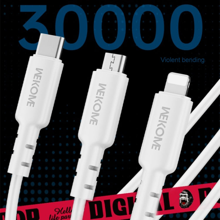 WEKOME WDC-02 潮流エネルギーシリーズ 3A USB to 8ピン+Type-C+Micro USB 3-in-1 PVCデータケーブル、長さ: 1.2m