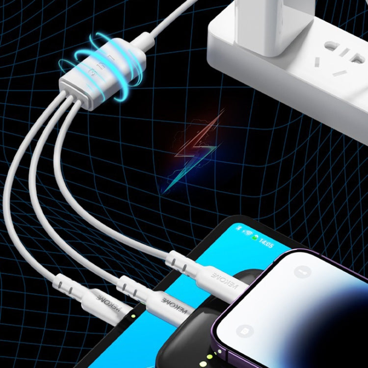 WEKOME WDC-02 潮流エネルギーシリーズ 3A USB to 8ピン+Type-C+Micro USB 3-in-1 PVCデータケーブル、長さ: 1.2m