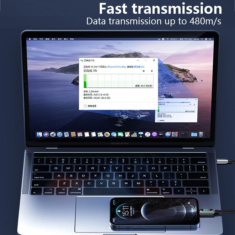 Mutural Li-CC001 1.2m PD20W デジタル表示 USB-C / Type-C から 8ピン充電データケーブル、Type-C から 8ピン