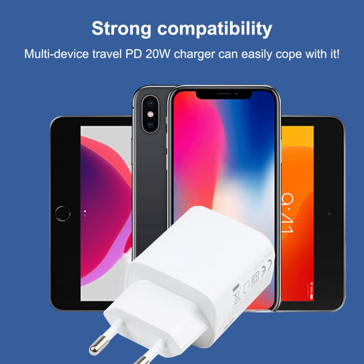 T087 20W USB-C / Type-C + USBポート 急速充電 トラベルチャージャー、EUプラグ、EUプラグ
