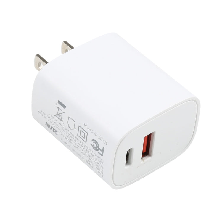 U087 20W USB-C / Type-C + USBポート 急速充電 トラベルチャージャー、USプラグ、USプラグ