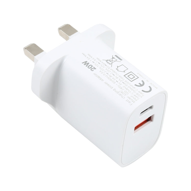 E087 20W USB-C / Type-C + USBポート 急速充電 トラベルチャージャー、UKプラグ、UKプラグ