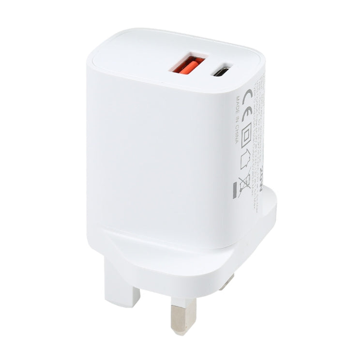 E087 20W USB-C / Type-C + USBポート 急速充電 トラベルチャージャー、UKプラグ、UKプラグ