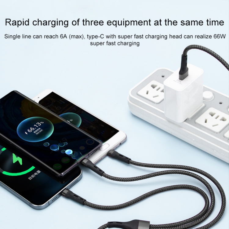 100W 6A Type-C から 8ピン+Type-C+Micro USB 充電データケーブル、1.3m