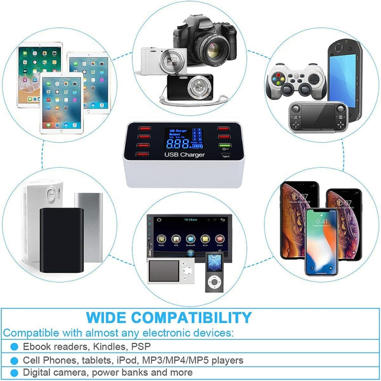 A9 Plus（グローバル版）多機能 AC 100V~240V 8ポート USB デジタル表示 LCD 着脱式充電ステーション スマートチャージャー ワイヤレス充電対応 QC3.0対応、A9 Plus（グローバル版）