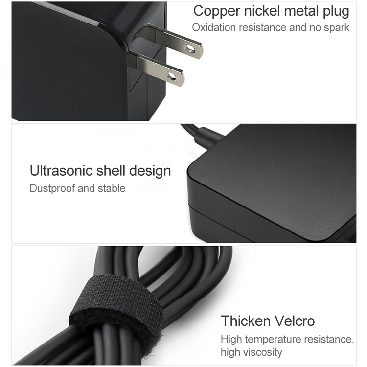 65W USB-C / タイプC電源アダプター ノートパソコン用ポータブル充電器 タイプC充電ケーブル付き USプラグ 65W USプラグ / ブラック