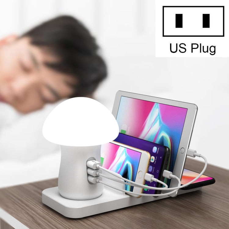 HQ-UD12 ユニバーサル 4イン1 40W QC3.0 3 USBポート + ワイヤレス充電器 携帯電話充電ステーション キノコ型LEDライト付き、長さ：1.2m、米国プラグ