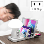 HQ-UD12 ユニバーサル 4イン1 40W QC3.0 3 USBポート + ワイヤレス充電器 携帯電話充電ステーション キノコ型LEDライト付き、長さ：1.2m、米国プラグ