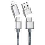 REMAX RC-020t 2.4A オーロラシリーズ 4in1 8ピン＋USB＋2×Type-C データ同期充電ケーブル、ケーブル長：1m