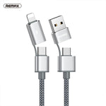 REMAX RC-020t 2.4A オーロラシリーズ 4in1 8ピン＋USB＋2×Type-C データ同期充電ケーブル、ケーブル長：1m
