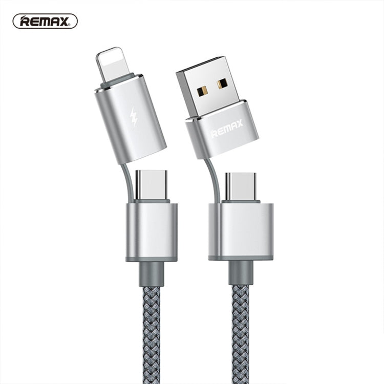 REMAX RC-020t 2.4A オーロラシリーズ 4in1 8ピン＋USB＋2×Type-C データ同期充電ケーブル、ケーブル長：1m