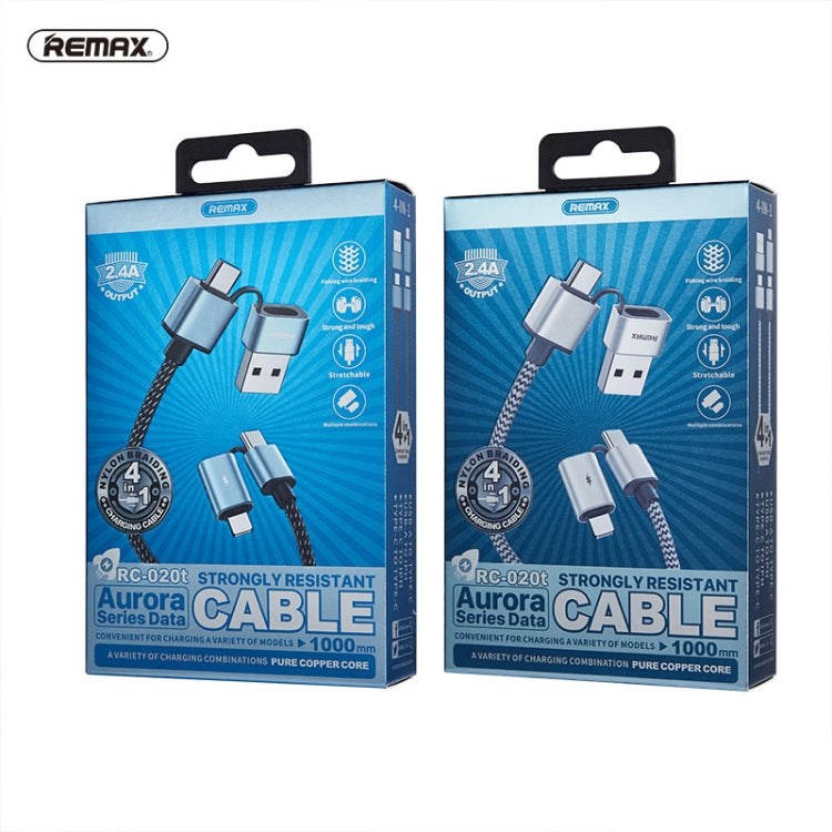 REMAX RC-020t 2.4A オーロラシリーズ 4in1 8ピン＋USB＋2×Type-C データ同期充電ケーブル、ケーブル長：1m