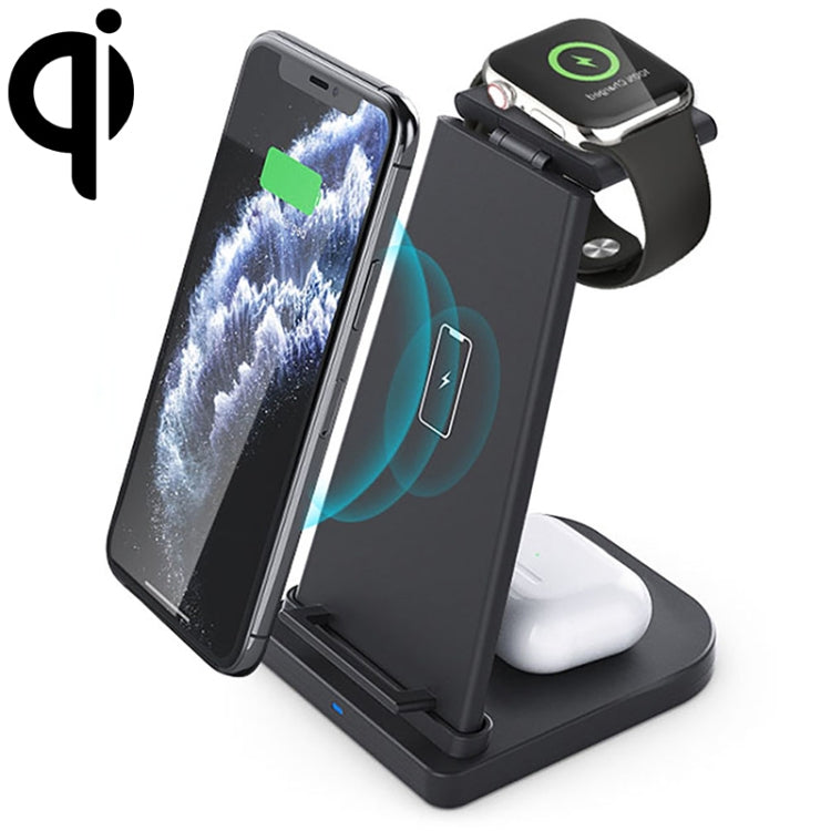 10W 3イン1 QC 3.0 縦型多機能ワイヤレス充電器 スタンド機能付き、携帯電話 / Apple Watch / AirPods対応