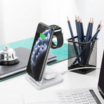 10W 3イン1 QC 3.0 縦型多機能ワイヤレス充電器 スタンド機能付き、携帯電話 / Apple Watch / AirPods対応