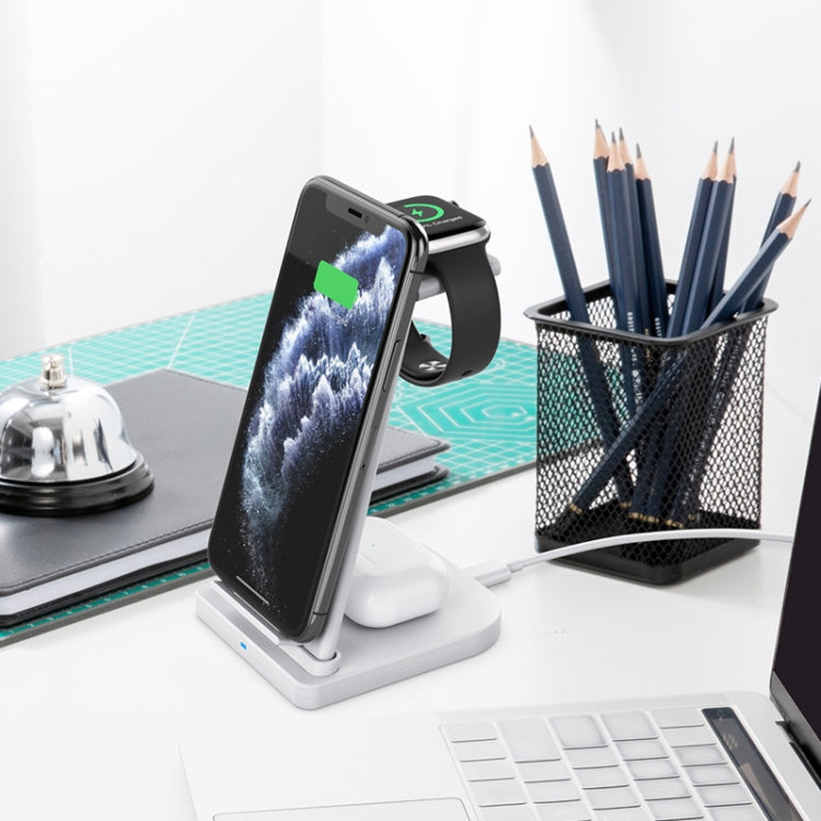 10W 3イン1 QC 3.0 縦型多機能ワイヤレス充電器 スタンド機能付き、携帯電話 / Apple Watch / AirPods対応