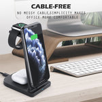10W 3イン1 QC 3.0 縦型多機能ワイヤレス充電器 スタンド機能付き、携帯電話 / Apple Watch / AirPods対応
