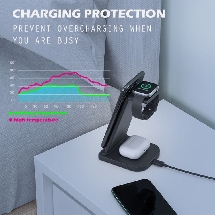 10W 3イン1 QC 3.0 縦型多機能ワイヤレス充電器 スタンド機能付き、携帯電話 / Apple Watch / AirPods対応