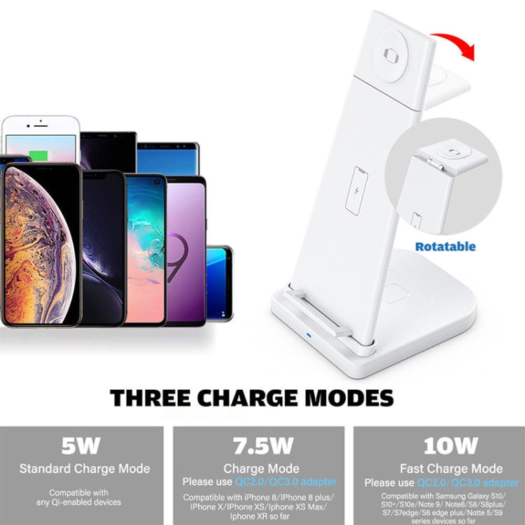 10W 3イン1 QC 3.0 縦型多機能ワイヤレス充電器 スタンド機能付き、携帯電話 / Apple Watch / AirPods対応