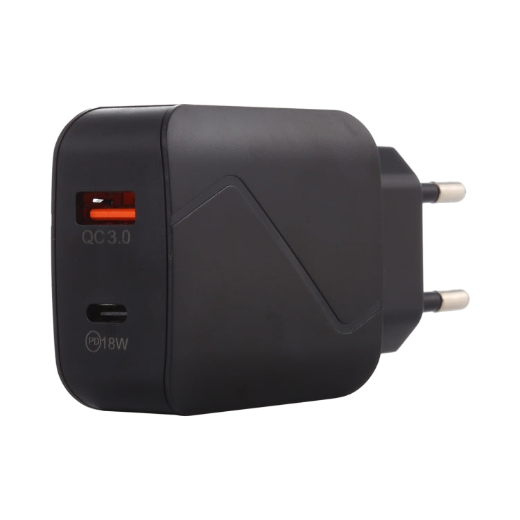 LZ-819A+C QC3.0 USB + PD 18W USB-C / Type-C インターフェース トラベルチャージャー インジケーターライト付き、EUプラグ、EUプラグ