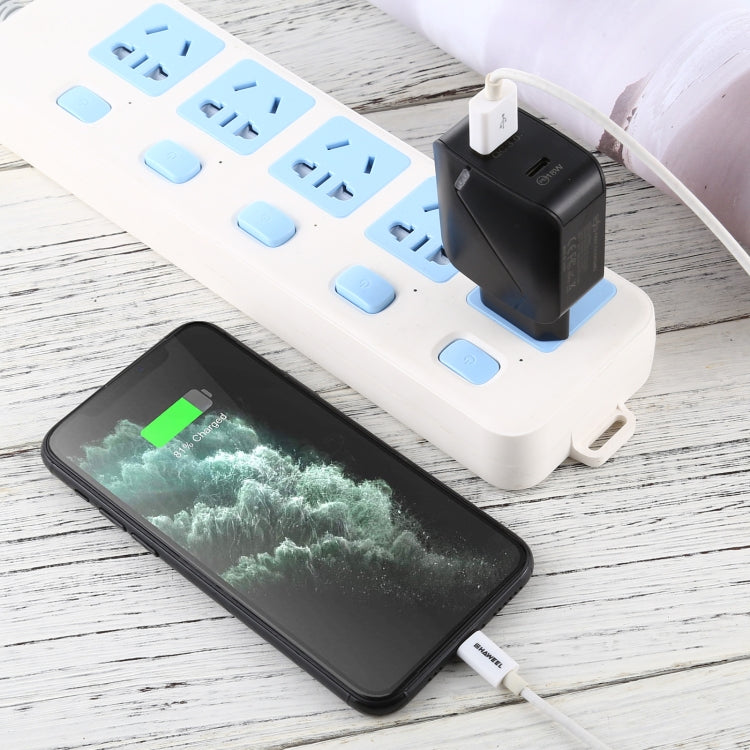 LZ-819A+C QC3.0 USB + PD 18W USB-C / Type-C インターフェース トラベルチャージャー インジケーターライト付き、EUプラグ、EUプラグ