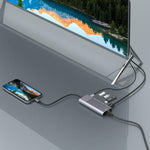 6イン1 USB 2.0 x 3 + HDMI + RJ45 + 8ピンメス充電ポートから8ピンオスへの多機能ドックステーションアダプター、79591