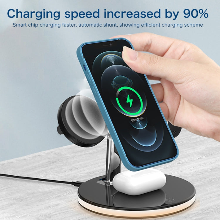 3イン1 25W 多機能マグネティックワイヤレス充電器 携帯電話＆Apple Watch＆AirPods対応、カラフルLEDライト付き