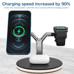 3イン1 25W 多機能マグネティックワイヤレス充電器 携帯電話＆Apple Watch＆AirPods対応、カラフルLEDライト付き